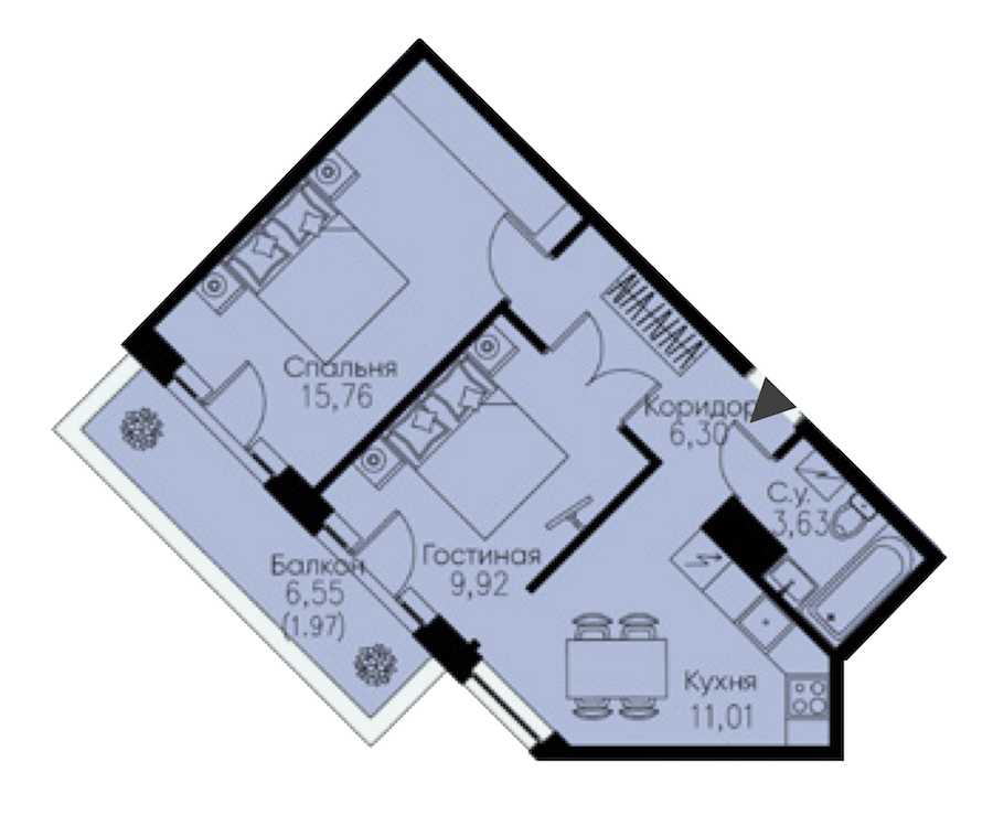 Двухкомнатная квартира в : площадь 48.59 м2 , этаж: 11 – купить в Санкт-Петербурге